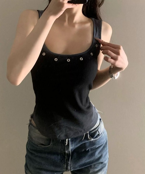 VIBGYOR(ヴィブジョー)の「カップ付き スプレー加工 ハトメ付きタンクトップ(CZ)(タンクトップ・レディース・ホワイト系その他/ブラック系・FREE)」の12枚目の写真