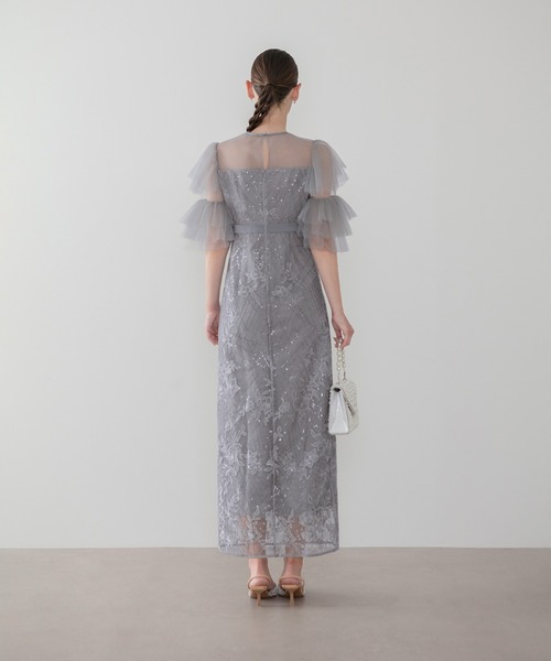Leja(レジャ)の「【LEJA】フラワーシシュウスパンコールチュールスリーブIラインワンピースドレス美脚効果結婚式 パーティードレス 成人式 二次会 同窓会 お呼ばれ オケージョン 20代 30代(ドレス・レディース・グリーン/グレー・SMALL/MEDIUM)」の10枚目の写真