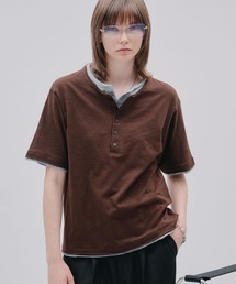 LAYERED HENLEY NECK SLUB T-SHIRT/レイヤードスタイルヘンリーネックスラブTシャツ