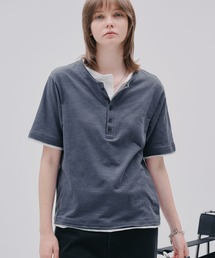 LAYERED HENLEY NECK SLUB T-SHIRT/レイヤードスタイルヘンリーネックスラブTシャツ