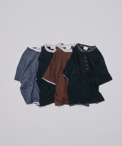 SELLE GLANT（セレグランテ）の「LAYERED HENLEY NECK SLUB T-SHIRT/レイヤードスタイルヘンリーネックスラブTシャツ（Tシャツ/カットソー・メンズ・ブラック系その他/ネイビー/ダークブラウン/ブラック・SMALL/MEDIUM/LARGE）」の11枚目の写真