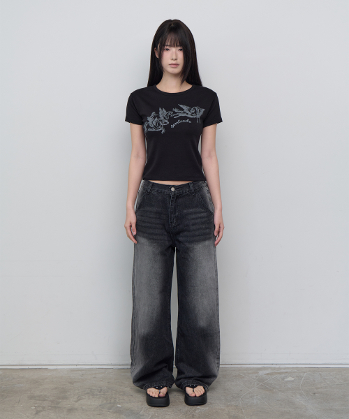 5OML(オーオーエムエル)の「ホース スリムクロップショートスリーブブラック(Tシャツ/カットソー・レディース・ブラック・FREE)」の3枚目の写真