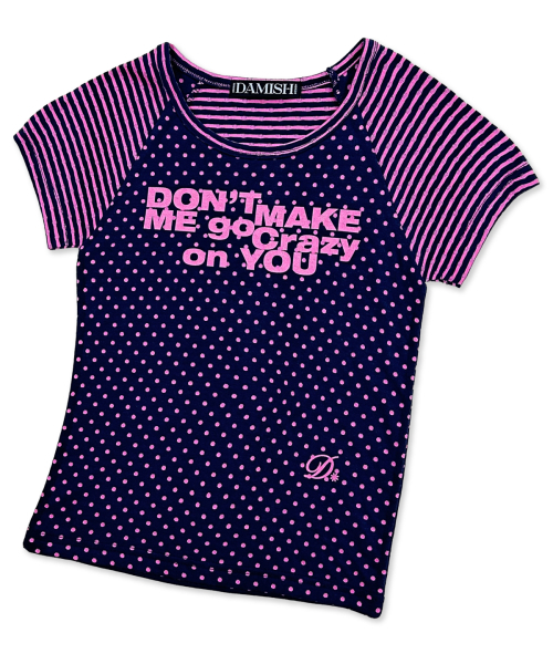 DAMISH(ダミシュ)の「ドットストライプレタリングショートスリーブ_パープル(Tシャツ/カットソー・レディース・パープル・OS)」の2枚目の写真