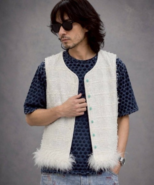 KAMINARI_TOKIO（カミナリトキオ）の「カラーボタンフリンジベスト（ベスト・レディース・ピンク/アイボリー・FREE）」の14枚目の写真