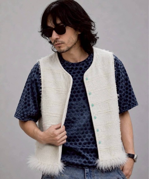 KAMINARI_TOKIO（カミナリトキオ）の「カラーボタンフリンジベスト（ベスト・レディース・ピンク/アイボリー・FREE）」の13枚目の写真