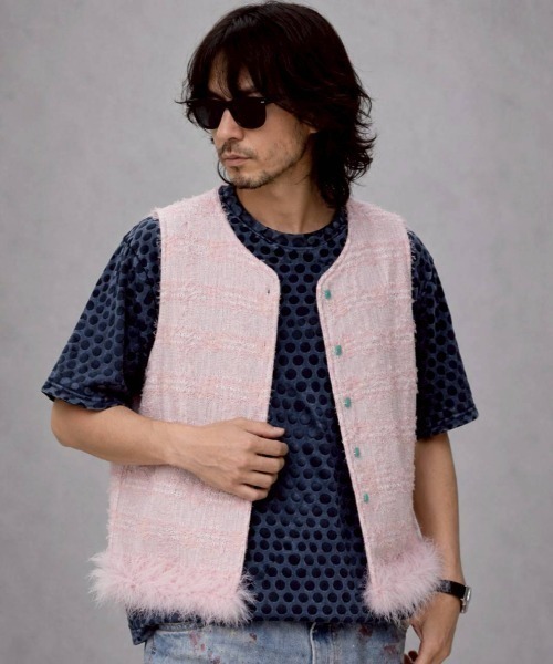 KAMINARI_TOKIO（カミナリトキオ）の「カラーボタンフリンジベスト（ベスト・レディース・ピンク/アイボリー・FREE）」の11枚目の写真