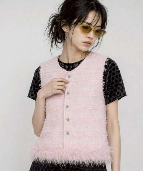 KAMINARI_TOKIO（カミナリトキオ）の「カラーボタンフリンジベスト（ベスト・レディース・ピンク/アイボリー・FREE）」の8枚目の写真