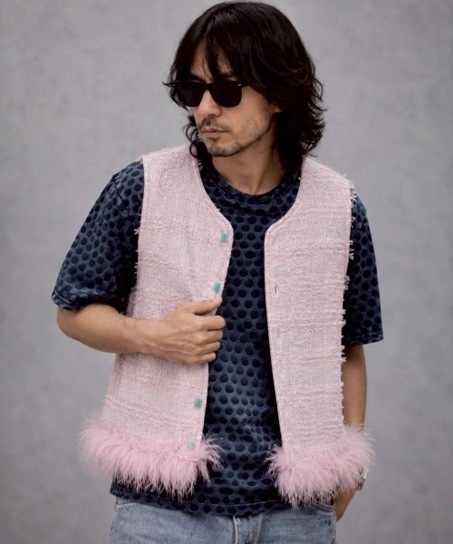 KAMINARI_TOKIO（カミナリトキオ）の「カラーボタンフリンジベスト（ベスト・レディース・ピンク/アイボリー・FREE）」の7枚目の写真