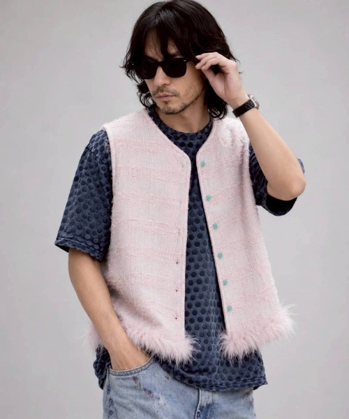 KAMINARI_TOKIO（カミナリトキオ）の「カラーボタンフリンジベスト（ベスト・レディース・ピンク/アイボリー・FREE）」の6枚目の写真