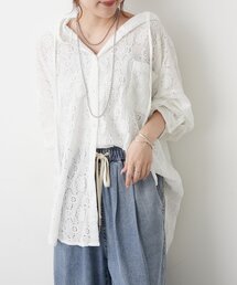 【大人可愛い】レースフードシャツ