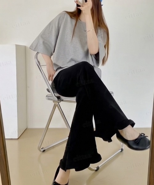 Dalfwin（ダールフィン）の「韓国ファッション 裾フリルフレアパンツ（その他パンツ・レディース・ブラック/グレー・FREE）」の14枚目の写真
