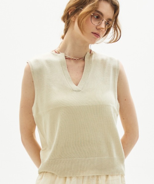 full/fill.(フルフィル)の「sleeve less skipper knit / スリーブレススキッパーニット(ニット/セーター・レディース・ネイビー/アイボリー・FREE)」の3枚目の写真