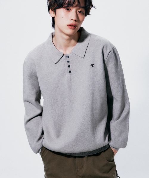 SOMEPLACE MAN(サムプレイス・マン)の「ベーシックラグビーシングルカラーソフトニットマンツーマンTシャツ_3COLOR(Tシャツ/カットソー・メンズ・オレンジ/ライトグレー/ブラック・FREE)」の8枚目の写真