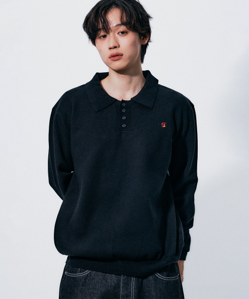 SOMEPLACE MAN(サムプレイス・マン)の「ベーシックラグビーシングルカラーソフトニットマンツーマンTシャツ_3COLOR(Tシャツ/カットソー・メンズ・オレンジ/ライトグレー/ブラック・FREE)」の10枚目の写真