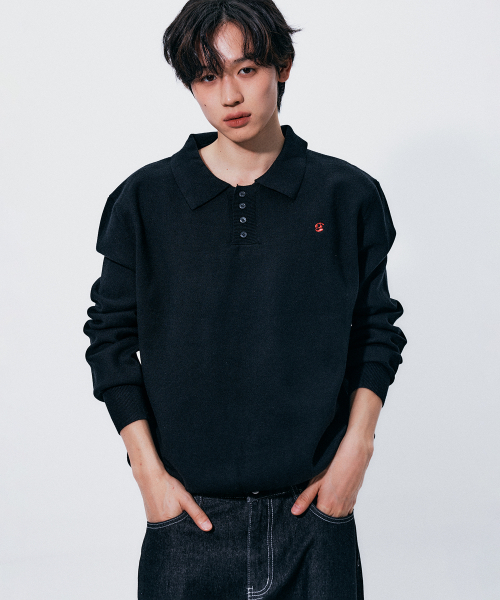 SOMEPLACE MAN(サムプレイス・マン)の「ベーシックラグビーシングルカラーソフトニットマンツーマンTシャツ_3COLOR(Tシャツ/カットソー・メンズ・オレンジ/ライトグレー/ブラック・FREE)」の11枚目の写真