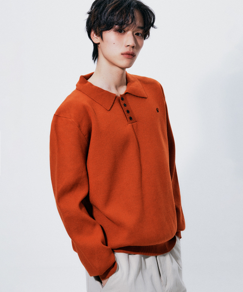 SOMEPLACE MAN(サムプレイス・マン)の「ベーシックラグビーシングルカラーソフトニットマンツーマンTシャツ_3COLOR(Tシャツ/カットソー・メンズ・オレンジ/ライトグレー/ブラック・FREE)」の12枚目の写真