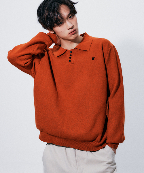 SOMEPLACE MAN(サムプレイス・マン)の「ベーシックラグビーシングルカラーソフトニットマンツーマンTシャツ_3COLOR(Tシャツ/カットソー・メンズ・オレンジ/ライトグレー/ブラック・FREE)」の13枚目の写真