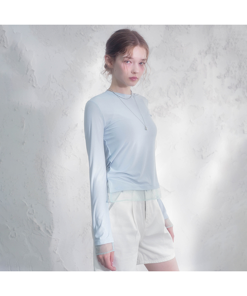 Vivacious(ビバシャス)の「ル シースルーレイヤードスパンT_3Colors(Tシャツ/カットソー・レディース・ライトグレー/チャコールグレー/ブルー・MEDIUM/SMALL)」の1枚目の写真