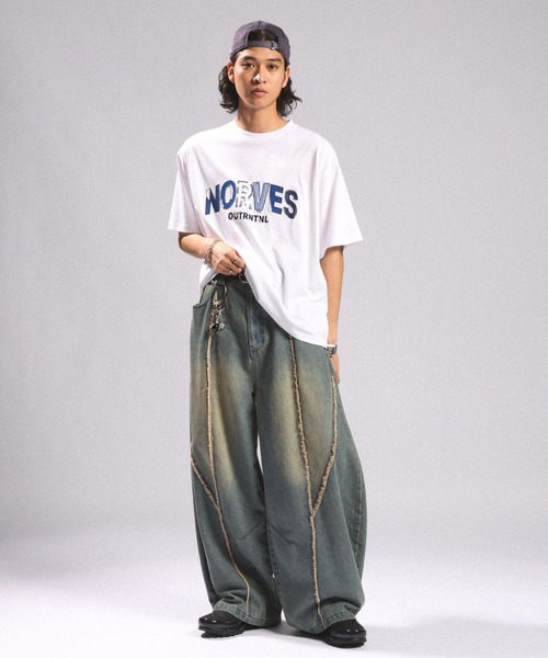 RAGEBLUE(レイジブルー)の「ARCH FRINGE DENIM BARREL BUGGY PANTS/アーチフリンジデニムバレルバギーパンツ(デニムパンツ・メンズ・ブルー/ブラック・LARGE/MEDIUM)」の9枚目の写真