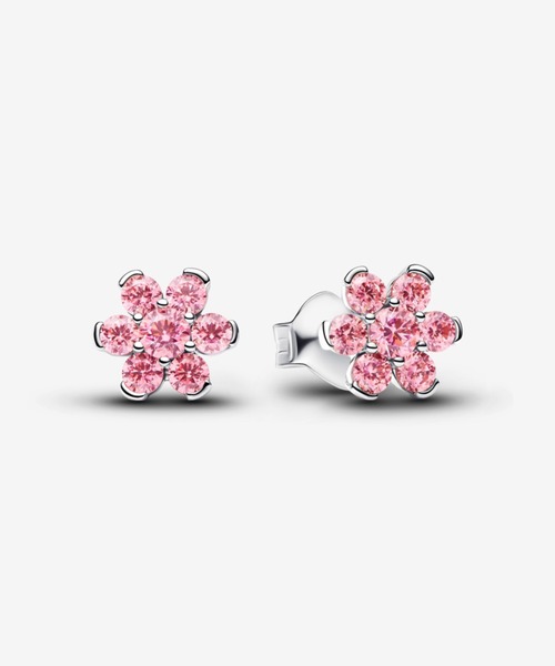 スパークリング ピンク フラワー シルバー スタッド ピアス（ピアス