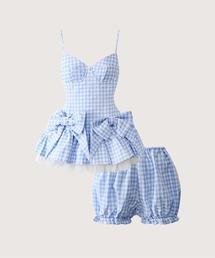 Bow Peplum Gingham Dress Set Up/リボン付きペプラムギンガムドレスセット