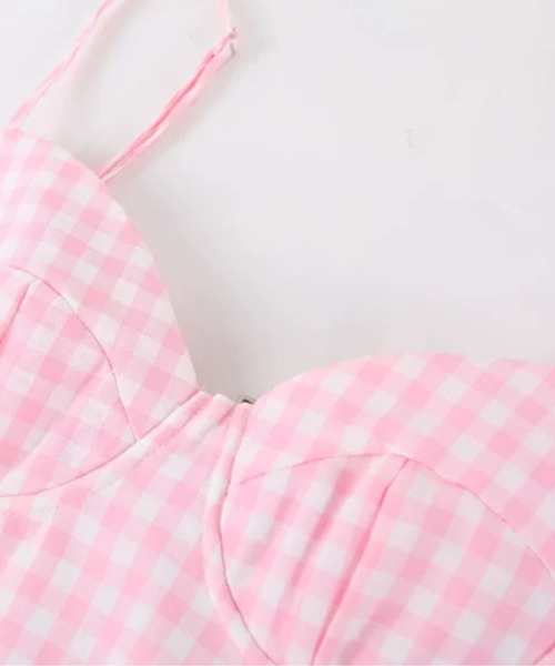 Bow Peplum Gingham Dress Set Up/リボン付きペプラムギンガムドレス