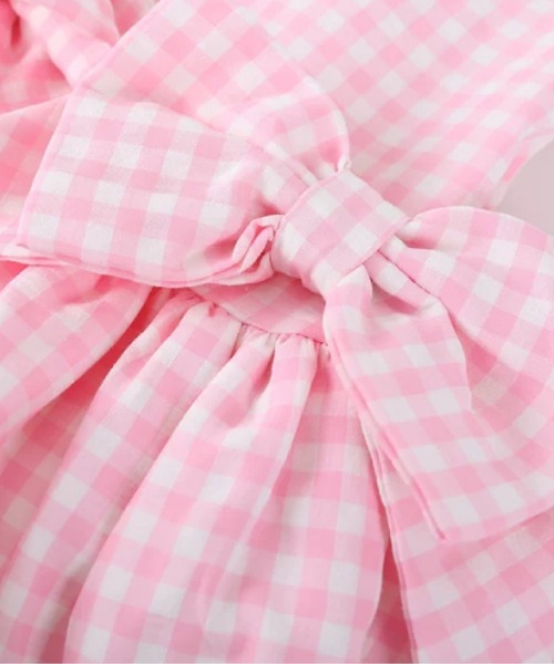 LA POMME petit(ラポミ・プチ)の「Bow Peplum Gingham Dress Set Up/リボン付きペプラムギンガムドレスセット(セットアップ・レディース・ピンク/ブルー・MEDIUM/SMALL/LARGE)」の4枚目の写真