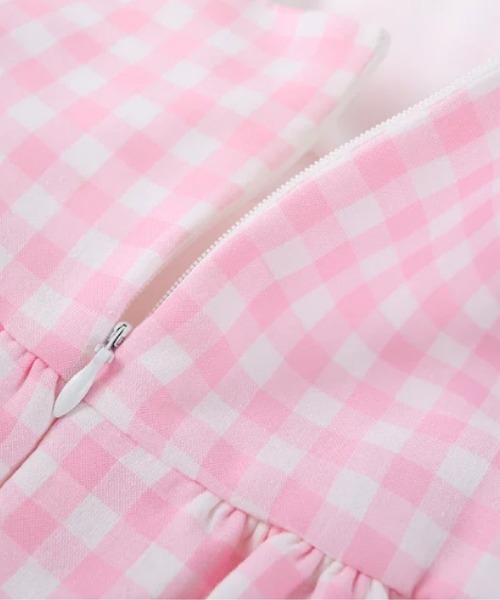 LA POMME petit(ラポミ・プチ)の「Bow Peplum Gingham Dress Set Up/リボン付きペプラムギンガムドレスセット(セットアップ・レディース・ピンク/ブルー・MEDIUM/SMALL/LARGE)」の5枚目の写真