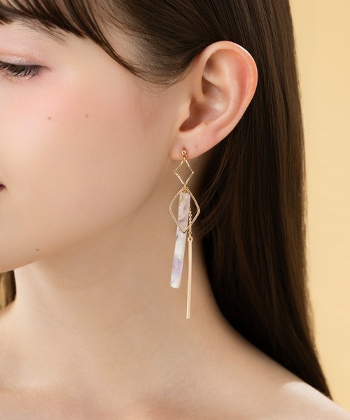 セール】【LA MUE】ニッケルフリー アクリル マーブル ロング ピアス