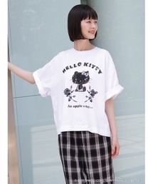 H.A.K×HELLO KITTY ハローキティとバラ かすれグリッタープリントTシャツ