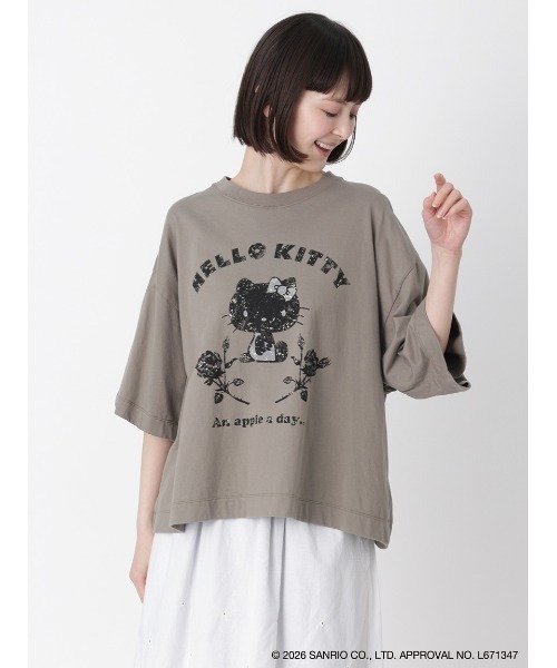 H.A.K(ハク)の「H.A.K×HELLO KITTY ハローキティとバラ かすれグリッタープリントTシャツ(Tシャツ/カットソー・レディース・ホワイト/グレー/ブラック・FREE)」の13枚目の写真