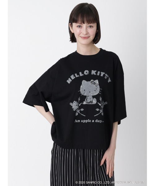 H.A.K(ハク)の「H.A.K×HELLO KITTY ハローキティとバラ かすれグリッタープリントTシャツ(Tシャツ/カットソー・レディース・ホワイト/グレー/ブラック・FREE)」の16枚目の写真