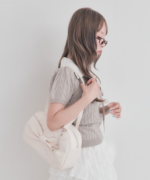 OLIVE des OLIVE(オリーブデオリーブ)の「キルティングリボンボストンバッグ(ボストンバッグ・レディース・アイボリー/ピンク/ブラック・FREE)」の12枚目の写真