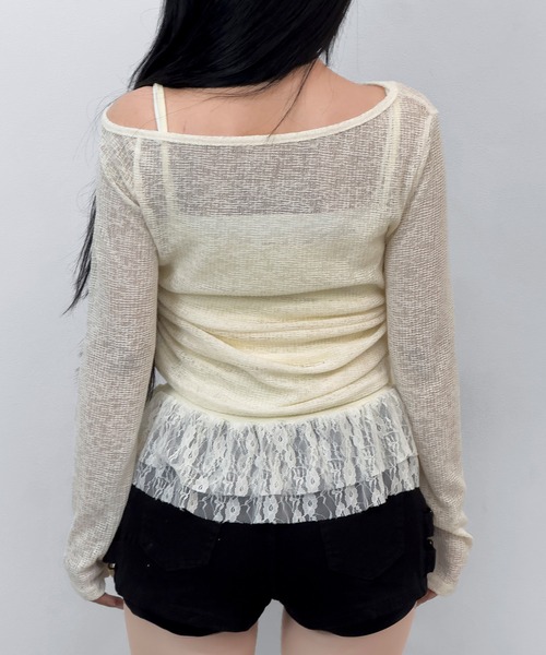 FOLLOWIN(フォロウィン)の「【2WAY/2点セット】オフショルダーシャーリングトップス+レースキャミ(Tシャツ/カットソー・レディース・ブラック/グレー/アイボリー・FREE)」の8枚目の写真