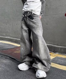 ワイドシルエットペイント風デニムパンツ