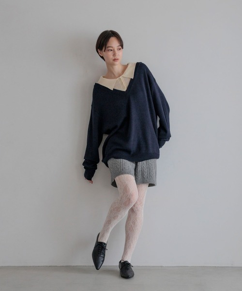 LOWRYS FARM(ローリーズファーム)の「ケーブルニットショートパンツ 1052805(その他パンツ・レディース・ブラック/アイボリー/グレー・FREE)」の4枚目の写真