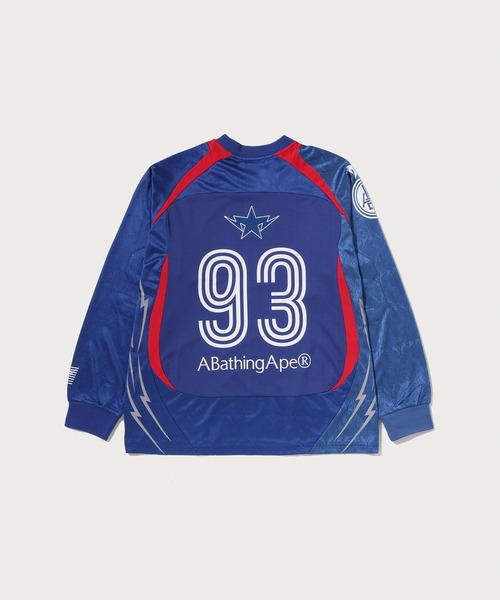 A BATHING APE(アベイシングエイプ)の「MULTI LOGO RELAXED FIT FOOTBALL LS JERSEY(Tシャツ/カットソー・メンズ・ブルー/ブラック・XX-LARGE/SMALL/MEDIUM/X-LARGE/LARGE)」の4枚目の写真