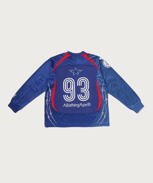 A BATHING APE(アベイシングエイプ)の「MULTI LOGO RELAXED FIT FOOTBALL LS JERSEY(Tシャツ/カットソー・メンズ・ブルー/ブラック・XX-LARGE/SMALL/MEDIUM/X-LARGE/LARGE)」の6枚目の写真