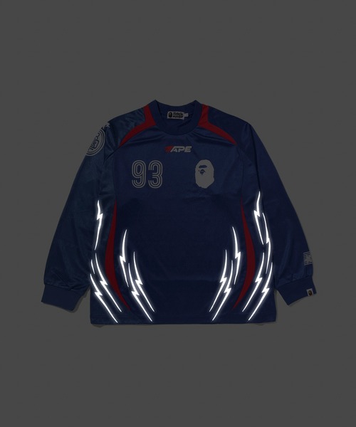 A BATHING APE(アベイシングエイプ)の「MULTI LOGO RELAXED FIT FOOTBALL LS JERSEY(Tシャツ/カットソー・メンズ・ブルー/ブラック・XX-LARGE/SMALL/MEDIUM/X-LARGE/LARGE)」の12枚目の写真