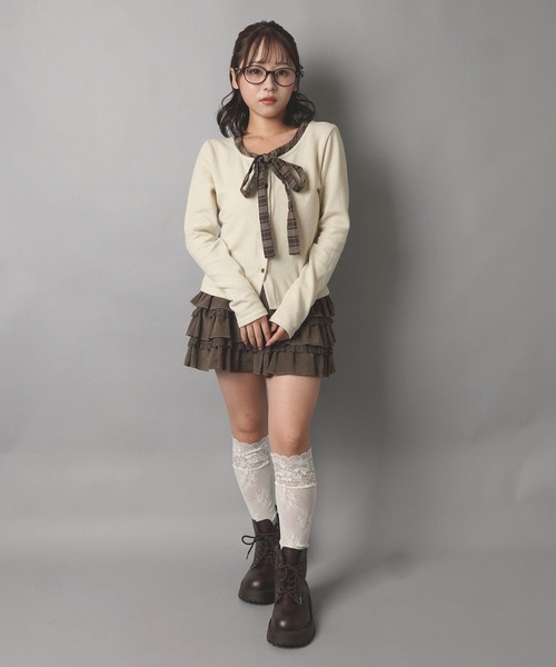 SPINNS(スピンズ)の「レイヤード風長袖カットソー/チェックリボン/NEO森ガール(Tシャツ/カットソー・レディース・アイボリー/ブラウン/チャコール・ONESIZE)」の14枚目の写真