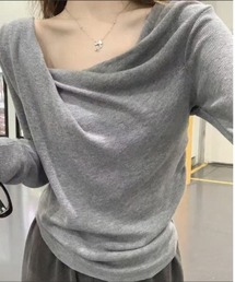 ドレープネック デコルテ見せ 長袖トップス Tシャツ カットソー