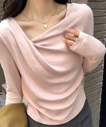 ドレープネック デコルテ見せ 長袖トップス Tシャツ カットソー