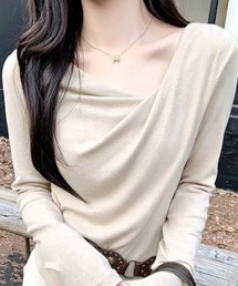 ドレープネック デコルテ見せ 長袖トップス Tシャツ カットソー