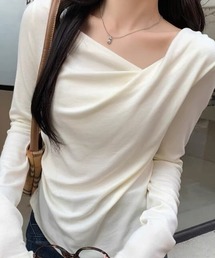 ドレープネック デコルテ見せ 長袖トップス Tシャツ カットソー