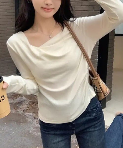 Beststore(ベストストア)の「ドレープネック デコルテ見せ 長袖トップス Tシャツ カットソー(Tシャツ/カットソー・レディース・グレー/ピンク/ブルー/アイボリー/ライトベージュ/ブラック・M/L)」の16枚目の写真