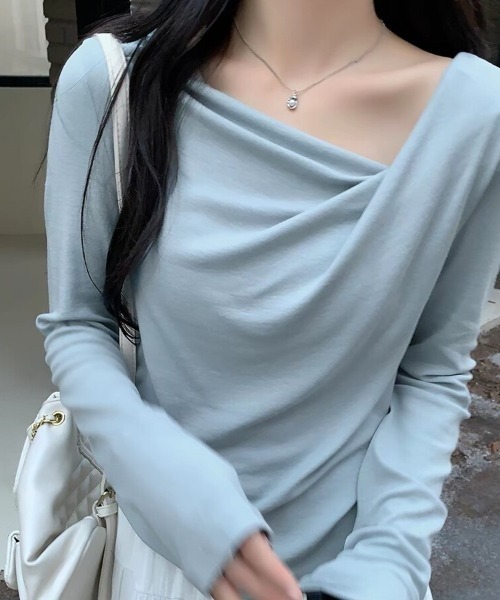Beststore(ベストストア)の「ドレープネック デコルテ見せ 長袖トップス Tシャツ カットソー(Tシャツ/カットソー・レディース・グレー/ピンク/ブルー/アイボリー/ライトベージュ/ブラック・M/L)」の21枚目の写真