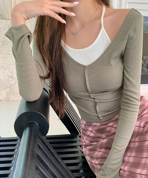 FLINEA(フリネア)の「デザイン長袖アンサンブル(その他トップス・レディース・カーキ/ブラウン・L/M/S)」の1枚目の写真