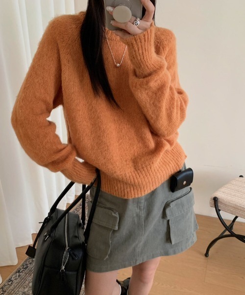 FLINEA(フリネア)の「クルーネック長袖ニットトップス(ニット/セーター・レディース・グレー/ピンク/オレンジ/ブルー/グリーン/アイボリー・FREE)」の6枚目の写真
