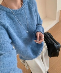 クルーネック長袖ニットトップス