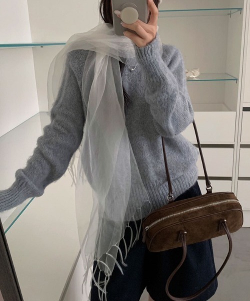 FLINEA(フリネア)の「クルーネック長袖ニットトップス(ニット/セーター・レディース・グレー/ピンク/オレンジ/ブルー/グリーン/アイボリー・FREE)」の8枚目の写真